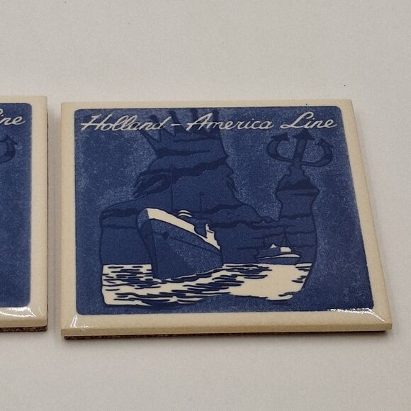 Holland American Cruise Line Neptune Blue Delft Coaster Tiles w/Cork Set of 2 - Picture 9 of 10